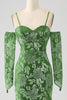 Load image into Gallery viewer, Mermaid Off the Shoulder Olive Printed Long Prom Dress with Split Front