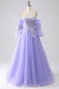 Load image into Gallery viewer, Lavender A-Line Strapless Tulle Long Prom Dress with Sleeves