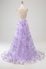 Load image into Gallery viewer, Lilac A-Line Spaghetti Straps Long Prom Dress with 3D Flowers