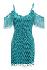Load image into Gallery viewer, Sparkly Turquoise Tight Sequins Short Homecoming Dress with Fringes