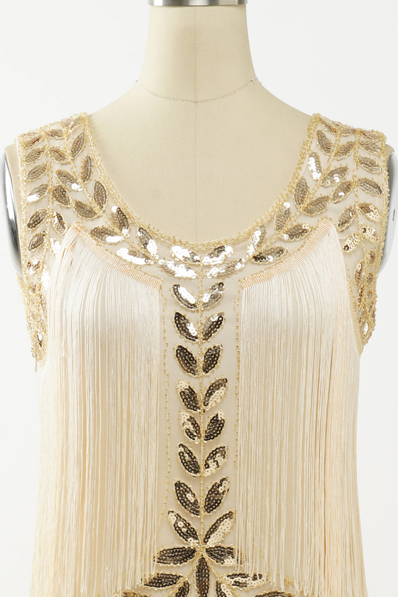 Load image into Gallery viewer, Champagne Gatsby 1920s Dress with Sequins and Fringes