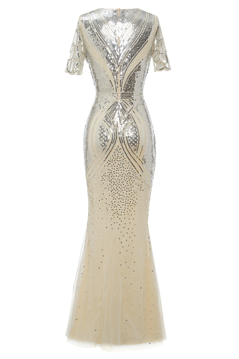 Load image into Gallery viewer, Apricot Sequins 1920s Prom Dress