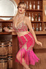 Load image into Gallery viewer, Two Pieces Fuchsia Cocktail Party Dress with Fringes