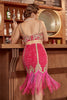 Load image into Gallery viewer, Two Pieces Fuchsia Cocktail Party Dress with Fringes