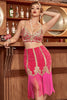 Load image into Gallery viewer, Two Pieces Fuchsia Cocktail Party Dress with Fringes