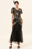 Load image into Gallery viewer, Black and Gold Sequin Long Formal 1920s Dress with Sequins