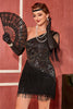 Load image into Gallery viewer, Black Golden One Shoulder 1920s Flapper Dress With Fringes