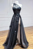 Load image into Gallery viewer, A Line One Shoulder Black Corset Prom Dress with Appliques