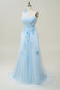 Load image into Gallery viewer, A Line One Shoulder Sky Blue Long Prom Dress with Appliques