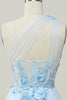 Load image into Gallery viewer, A Line One Shoulder Sky Blue Long Prom Dress with Appliques