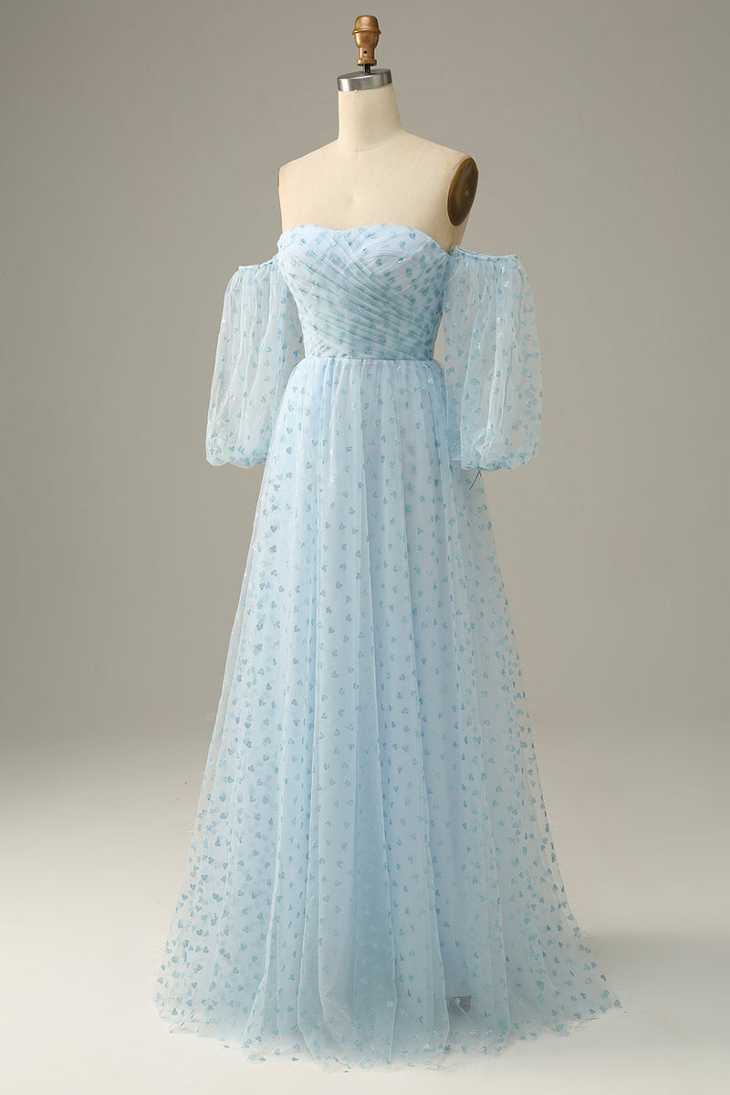 Load image into Gallery viewer, Sky Blue Off The Shoulder Prom Dress