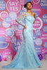 Load image into Gallery viewer, Mermaid One Shoulder Sky Blue Prom Dress with Appliques