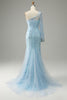 Load image into Gallery viewer, Sky Blue One Shoulder Mermaid Prom Dress With Appliques