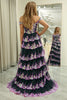 Load image into Gallery viewer, Black Pink A Line Off the Shoulder Long Tiered Prom Dress