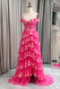 Load image into Gallery viewer, Sparkly Tulle Fuchsia A Line Tiered Long Corset Prom Dress With Appliques