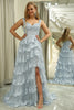 Load image into Gallery viewer, Sparkly Silver A Line Long Corset Prom Dress With Lace