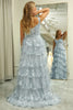 Load image into Gallery viewer, Sparkly Silver A Line Long Corset Prom Dress With Lace