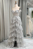 Load image into Gallery viewer, Shiny Silver Tulle A Line Tiered Corset Long Prom Dress With Appliques