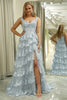 Load image into Gallery viewer, Sparkly Silver A Line Long Corset Prom Dress With Lace