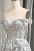 Load image into Gallery viewer, Shiny Silver Tulle A Line Tiered Corset Long Prom Dress With Appliques