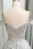 Load image into Gallery viewer, Shiny Silver Tulle A Line Tiered Corset Long Prom Dress With Appliques