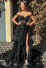 Load image into Gallery viewer, Black Off The Shoulder Tiered Prom Dress