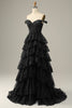 Load image into Gallery viewer, Black Off The Shoulder Tiered Prom Dress