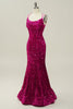 Load image into Gallery viewer, Hot Pink Sequin Spaghetti Straps Mermaid Prom Dress with Lace-up Back