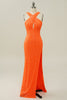 Load image into Gallery viewer, Orange Halter Sequined Backless Mermaid Prom Dress