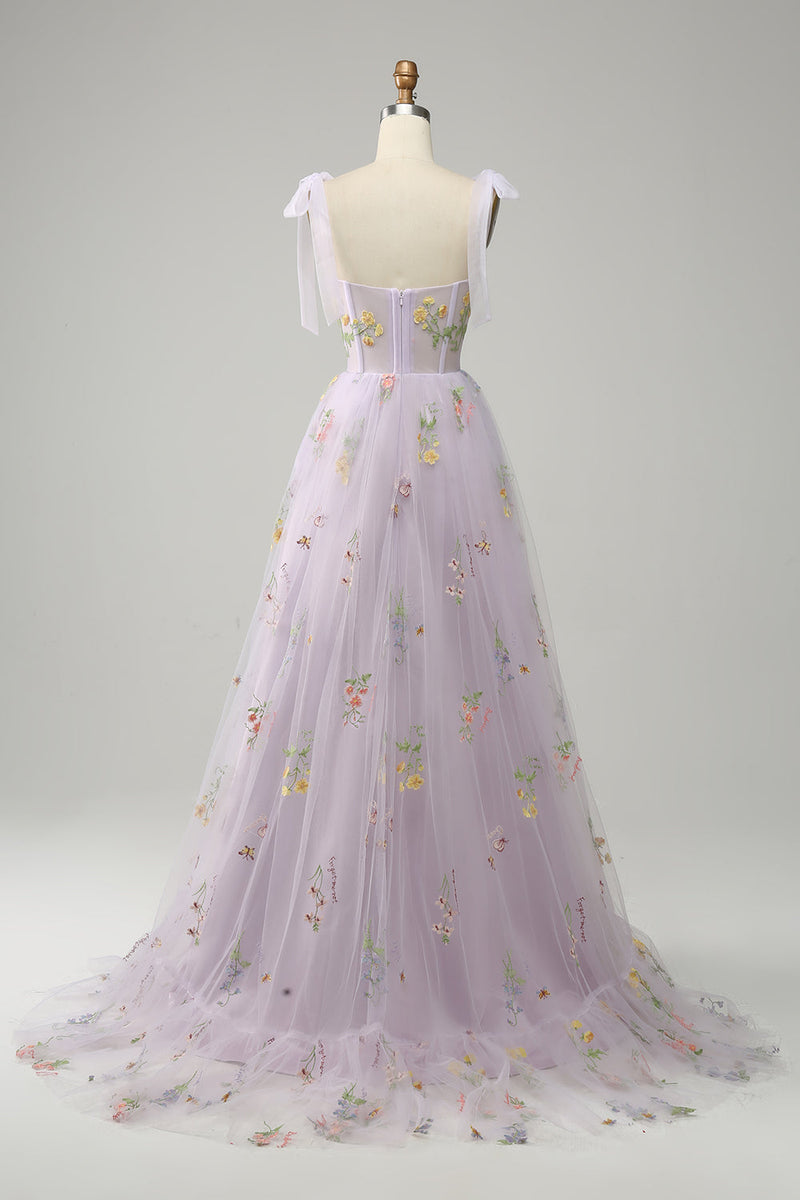 Load image into Gallery viewer, Lilac Embroidery Corset Long Prom Dress