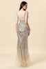 Load image into Gallery viewer, Sheath Deep V Neck Golden Beaded Prom Dress with Split Front