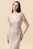 Load image into Gallery viewer, Sheath V Neck Light Khaki Long Formal Dress with Beading