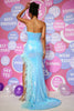 Load image into Gallery viewer, Sweetheart Sequin Light Blue Prom Dress With Feather