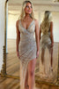 Load image into Gallery viewer, Golden Sparkly Beaded Long Prom Dress with Slit