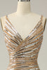 Load image into Gallery viewer, Sparkly Golden Backless Beaded Long Prom Dress with Slit