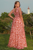 Load image into Gallery viewer, A Line Deep V Neck Rust Printed Plus Size Prom Dress with Split Front