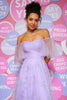 Load image into Gallery viewer, Off Shoulder Purple Prom Dress with Ruffles