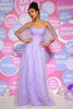 Load image into Gallery viewer, Off Shoulder Lavender Prom Dress with Ruffles