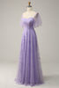 Load image into Gallery viewer, Off Shoulder Lavender Prom Dress with Ruffles