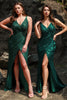 Load image into Gallery viewer, Mermaid Spaghetti Straps Dark Green Sequins Long Prom Dress with Split Front