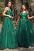 Load image into Gallery viewer, A Line Spaghetti Straps Dark Green Plus Size Prom Dress with Appliques