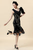 Load image into Gallery viewer, Sheath V Neck Black Sequined Fringe 1920s Dress