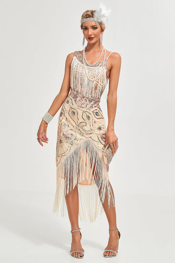 Black Spaghetti Straps Gatsby Fringed Flapper Dress