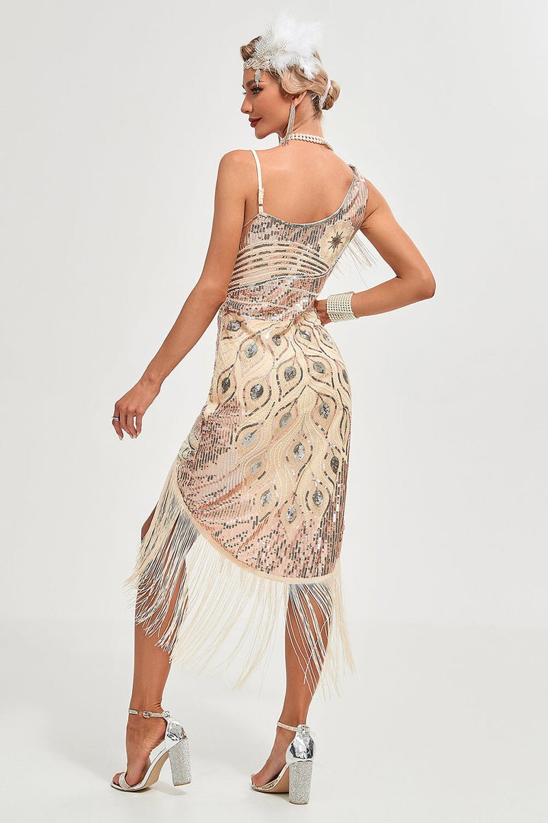 Load image into Gallery viewer, Black Spaghetti Straps 1920s Great Gatsby Fringed Flapper Dress