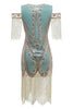 Load image into Gallery viewer, Green Sheath Off the Shoulder Sequins 1920s Dress With Tassels