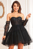 Load image into Gallery viewer, A-Line Black Corset Detachable Long Sleeves Homecoming Dress