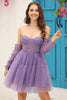 Load image into Gallery viewer, A-Line Black Corset Detachable Long Sleeves Homecoming Dress