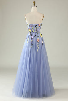 A Line Sweetheart Lavender Long Prom Dress with Appliques