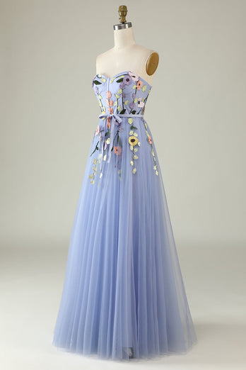 A Line Sweetheart Lavender Long Prom Dress with Appliques