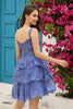 Load image into Gallery viewer, Sparkly Purple A-Line Lace Tiered Short Homecoming Dress